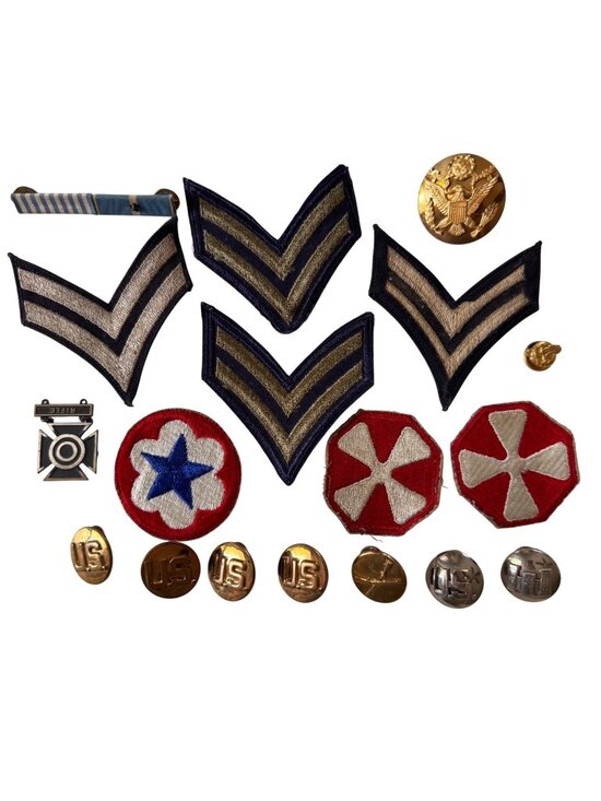 Other - 18 Vintage Military Insignia Patches & Pins Collection Embroidered Metal Badges